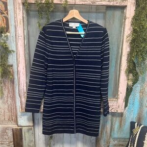 St John Collection Navy Striped Santana Knit Cardigan P